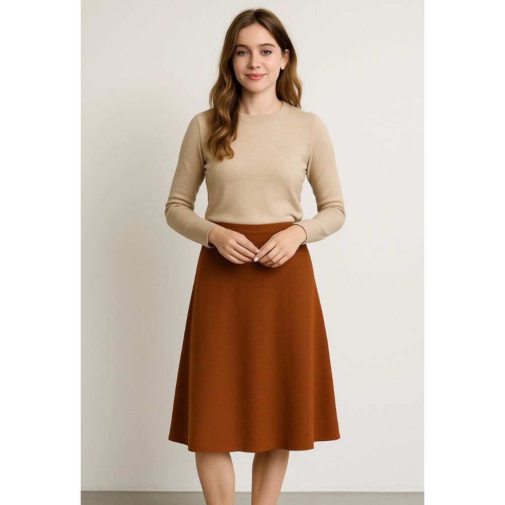 Vintage‎ Plymouth Wool Blend A-Line Skirt Brown Knit Midi Lined Size M